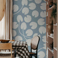 Water Lilies, Blue Mural Wallpaper - room preview 03