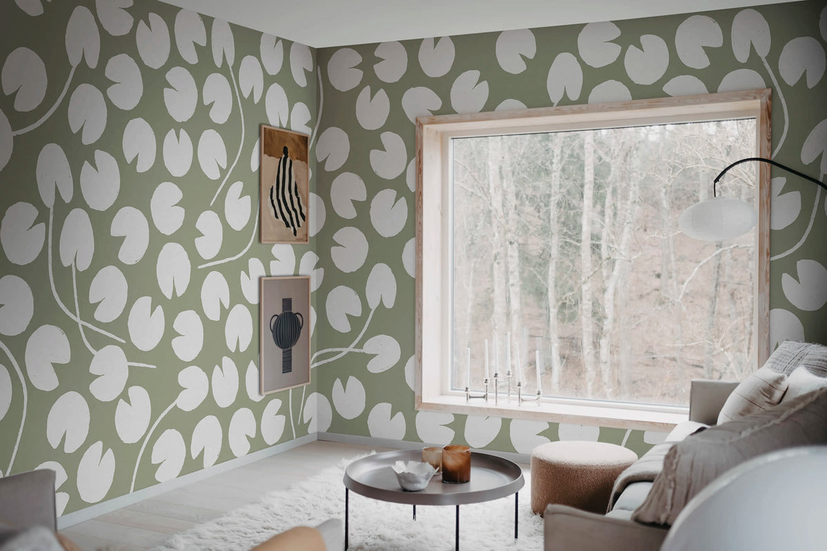 Water Lilies, Green Mural Wallpaper - room preview 03