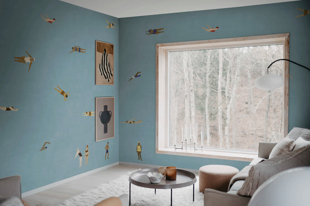 Swimmers, Blue Mural Wallpaper - room preview 03