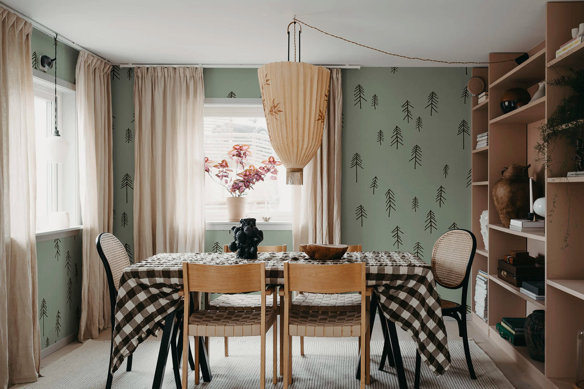 Tall, Darkgreen Mural Wallpaper - room preview 03