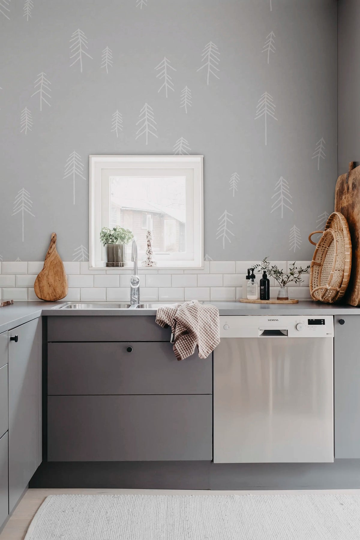 Tall, Gray Mural Wallpaper - room preview 03