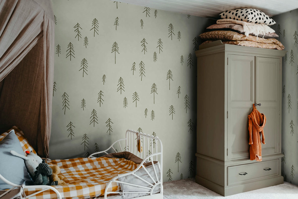Tall, Lightgreen Mural Wallpaper - room preview 03