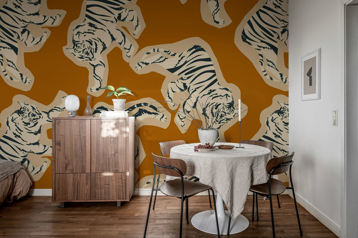 Quirky Tigers, Rust Mural Wallpaper - room preview 03