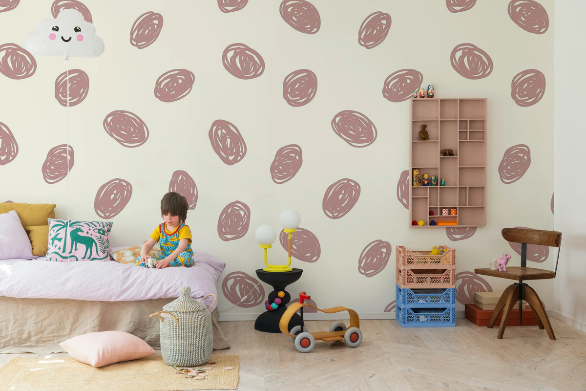 Doodle Dots, Pink Mural Wallpaper - room preview 03