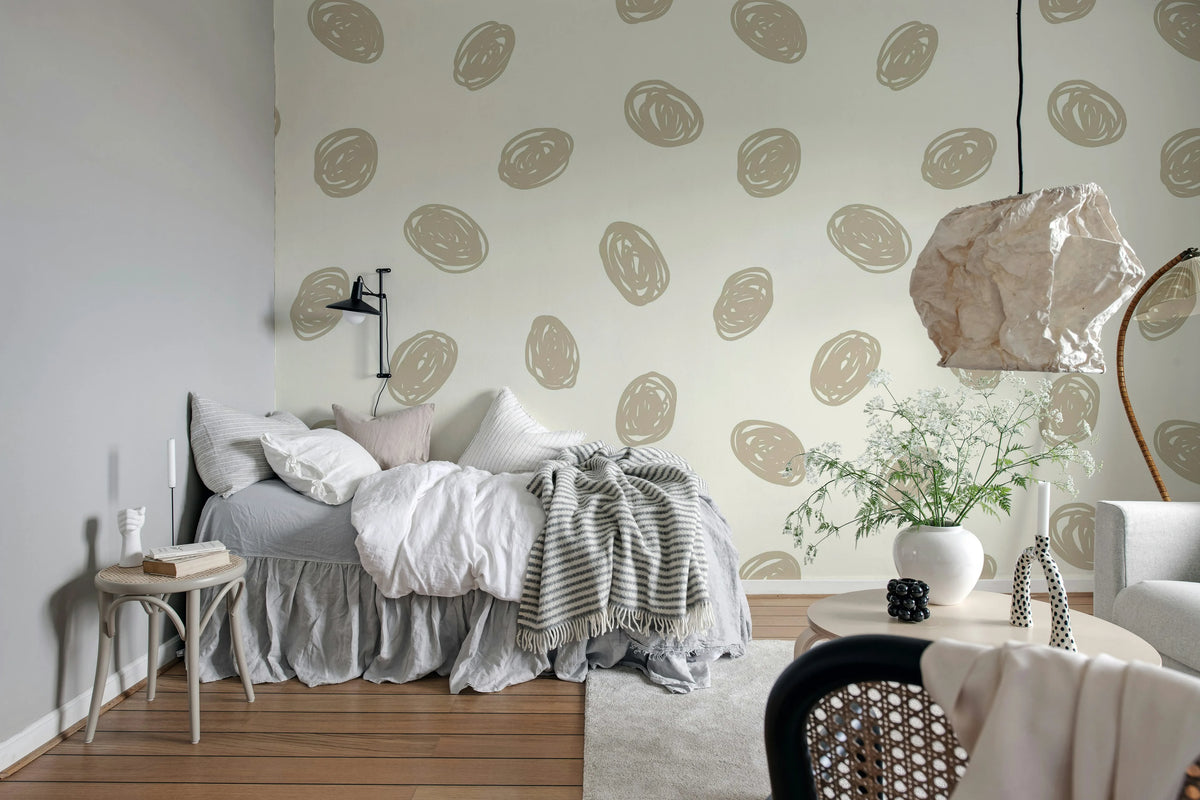 Doodle Dots, Beige Mural Wallpaper - room preview 03