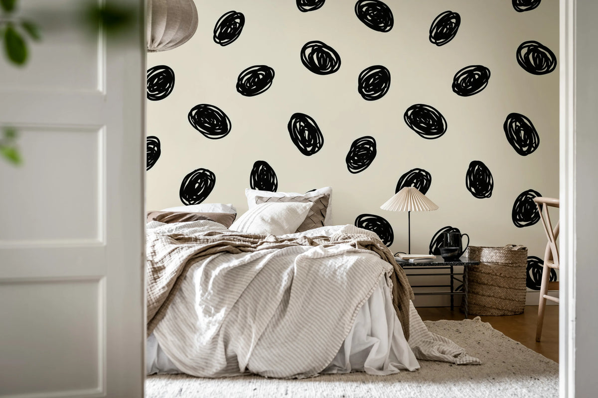 Doodle Dots, Black Mural Wallpaper - room preview 03