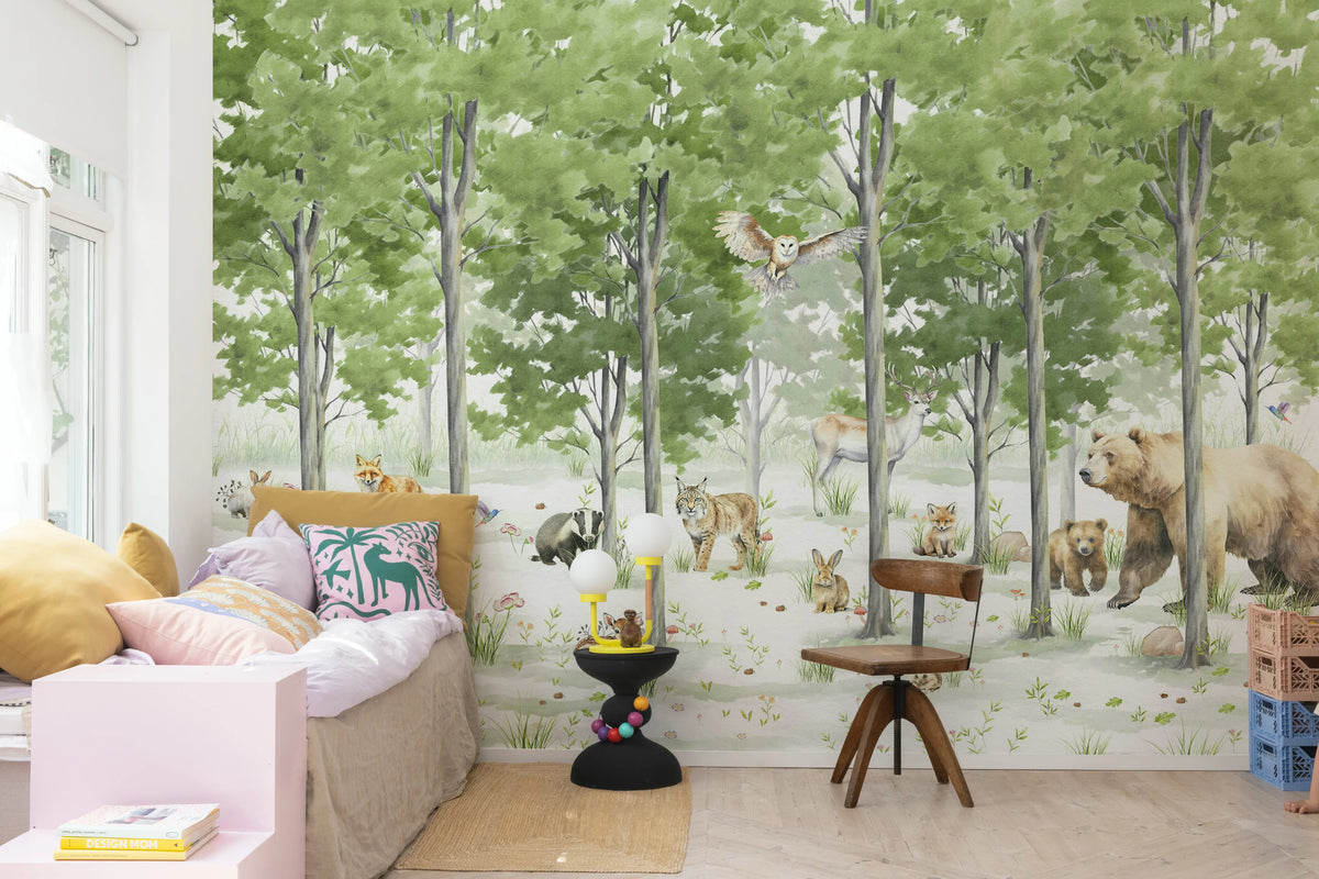 Friendly Forest, Green Mural Wallpaper - room preview 03