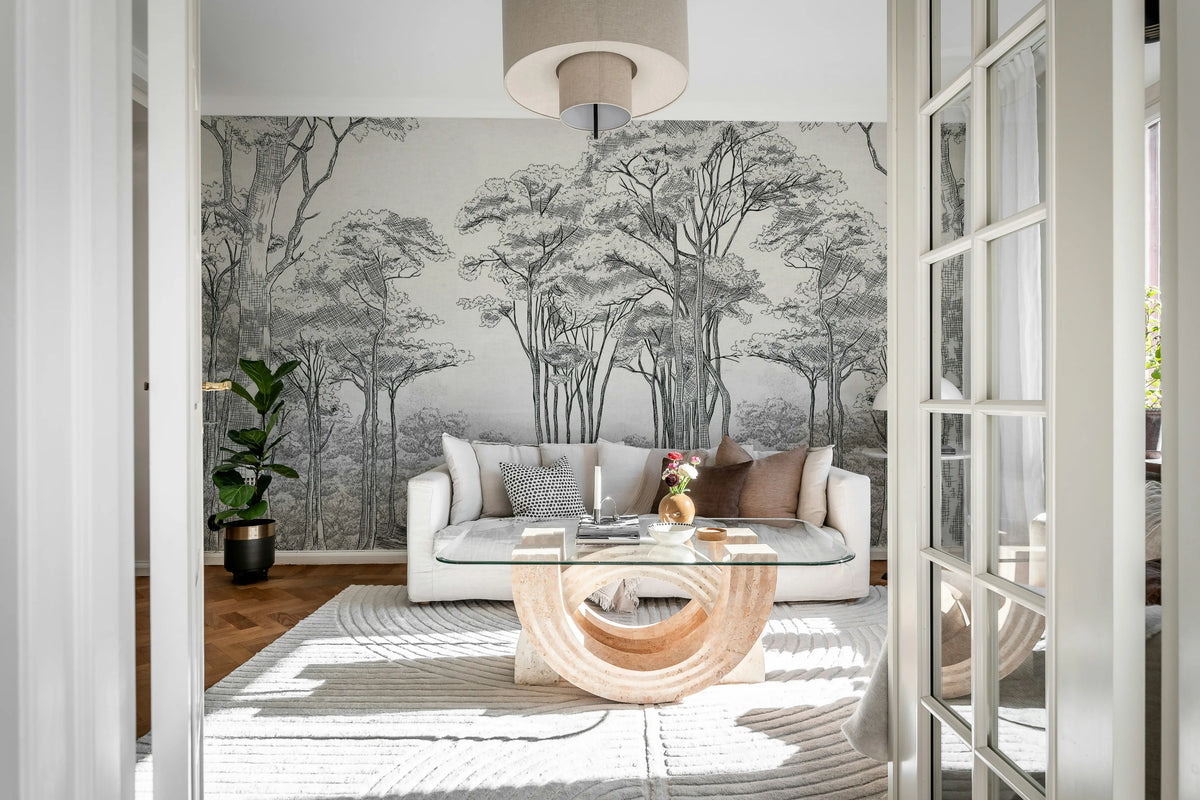 Graphic Trees, Black & White Mural Wallpaper - room preview 03