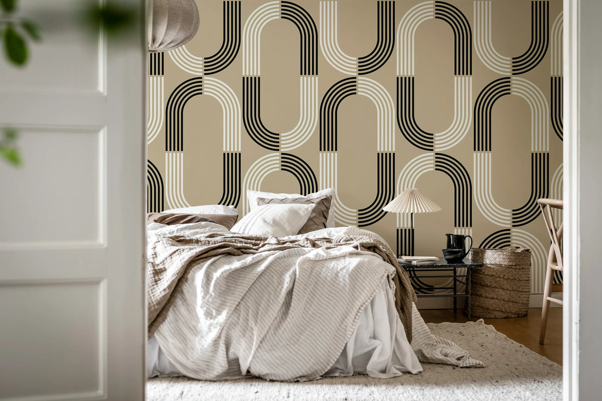 70s Retro, Beige Mural Wallpaper - room preview 03