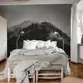 Foggy Mountain, Black & White Mural Wallpaper - room preview 03