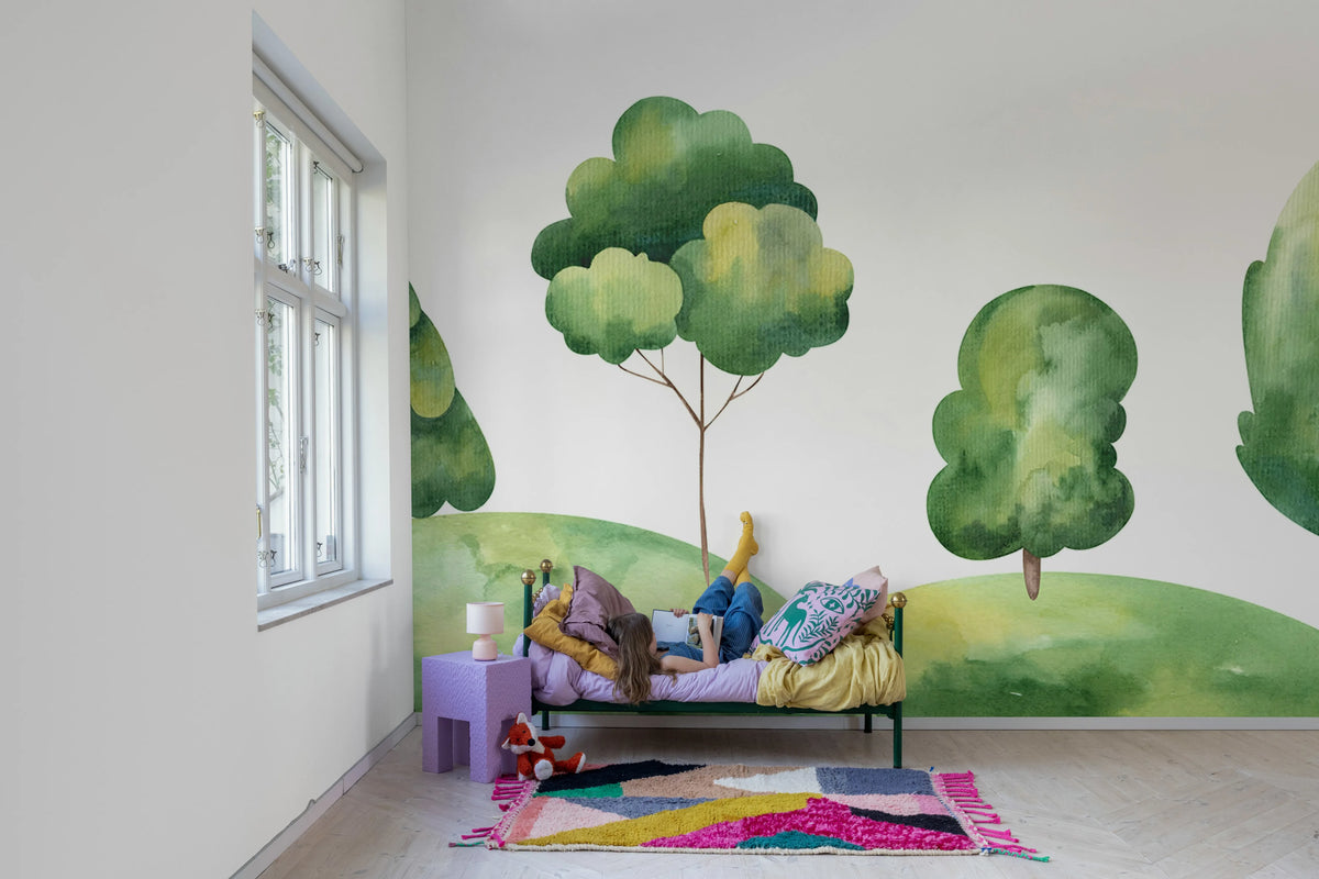 Tree Hills, Green Mural Wallpaper - room preview 03