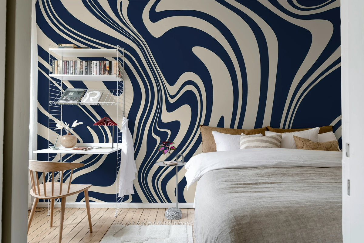Swirly, Blue Mural Wallpaper - room preview 03