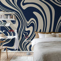 Swirly, Blue Mural Wallpaper - room preview 03