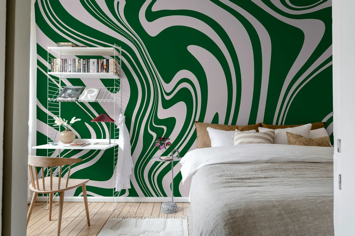 Swirly, Green Mural Wallpaper - room preview 03