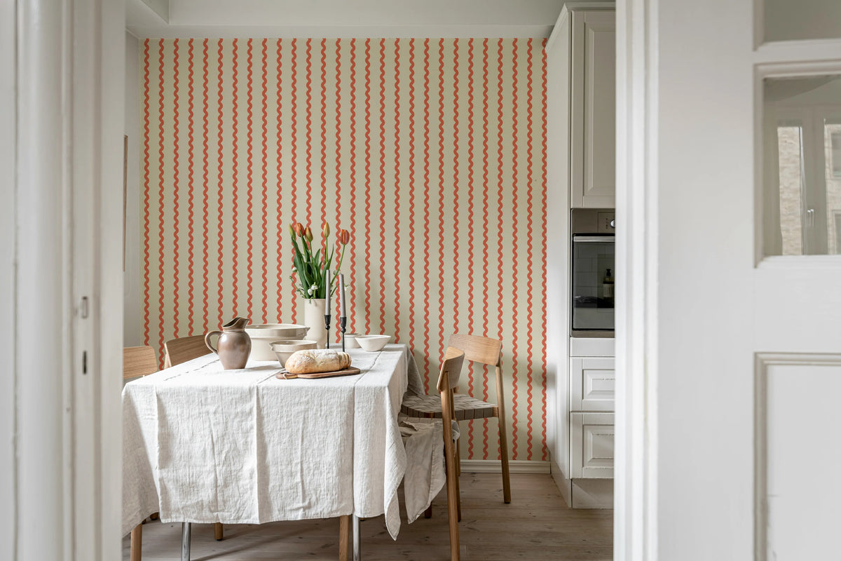 Wobbly Stripe, Red Mural Wallpaper - room preview 03