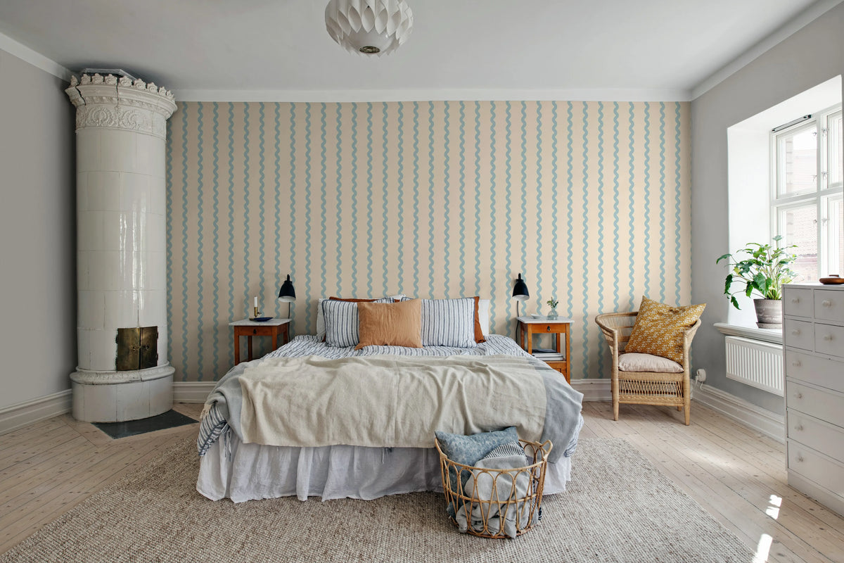 Wobbly Stripe, Light Blue Mural Wallpaper - room preview 03