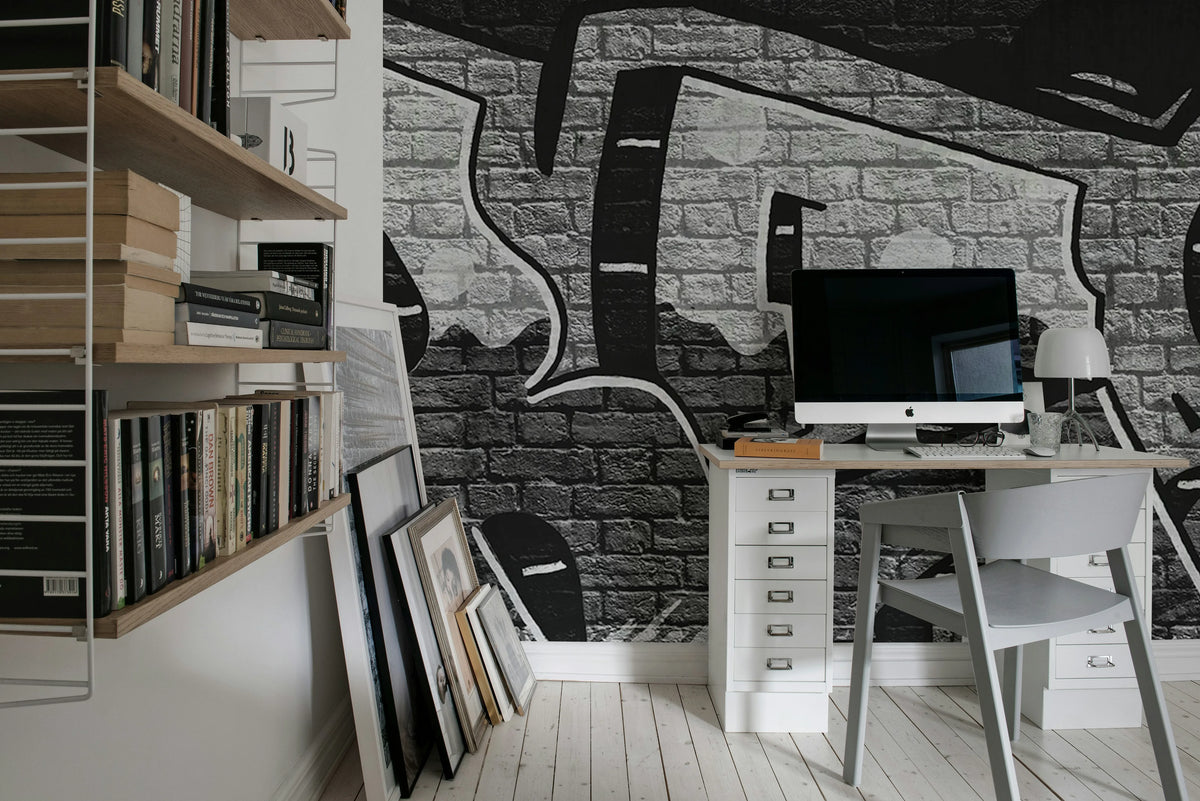 Rebel Graffiti Bold, Gray Mural Wallpaper - room preview 03