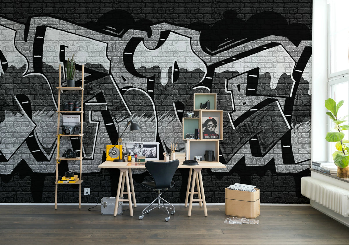 Rebel Graffiti, Black Mural Wallpaper - room preview 03