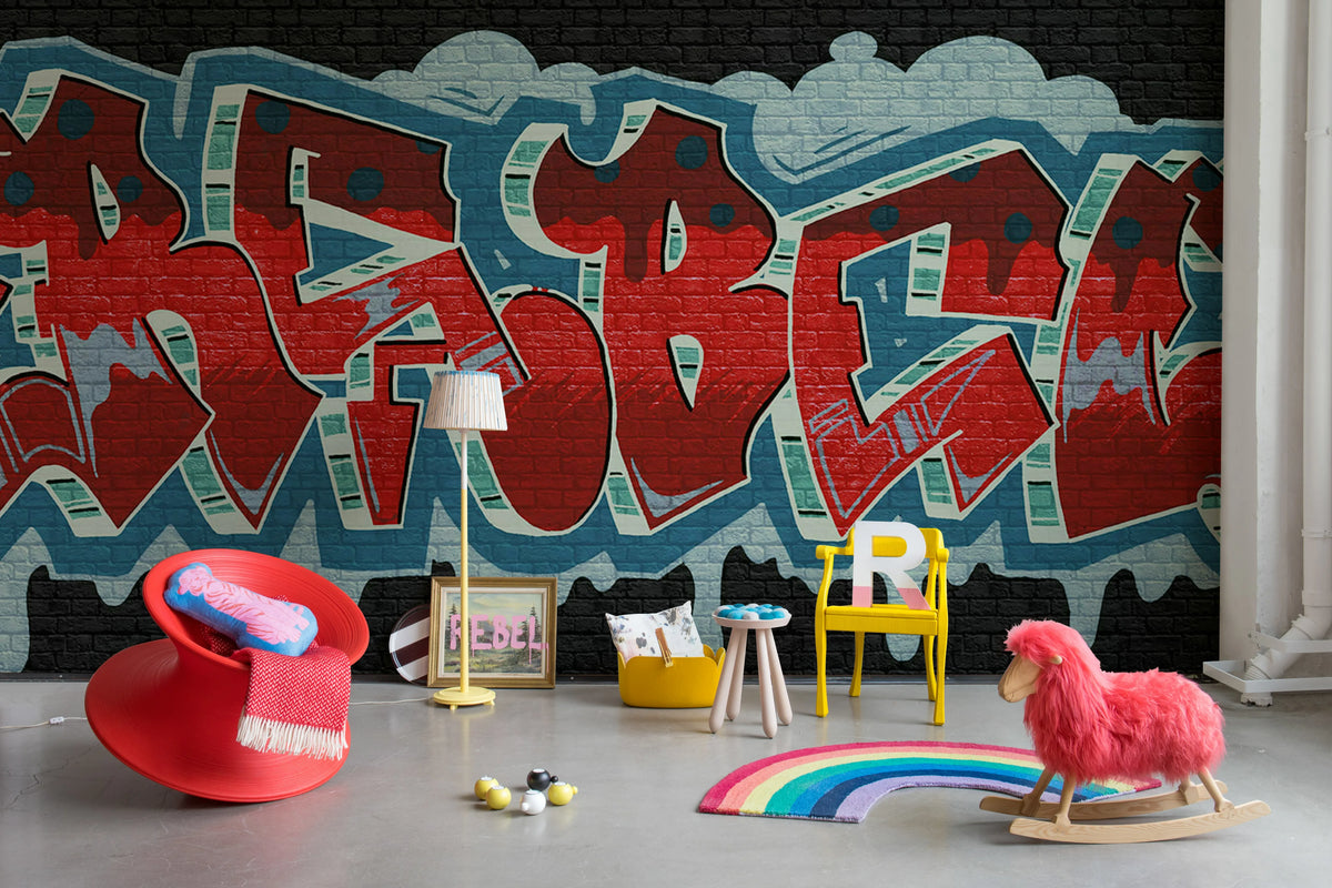 Rebel Graffiti, Red Mural Wallpaper - room preview 03