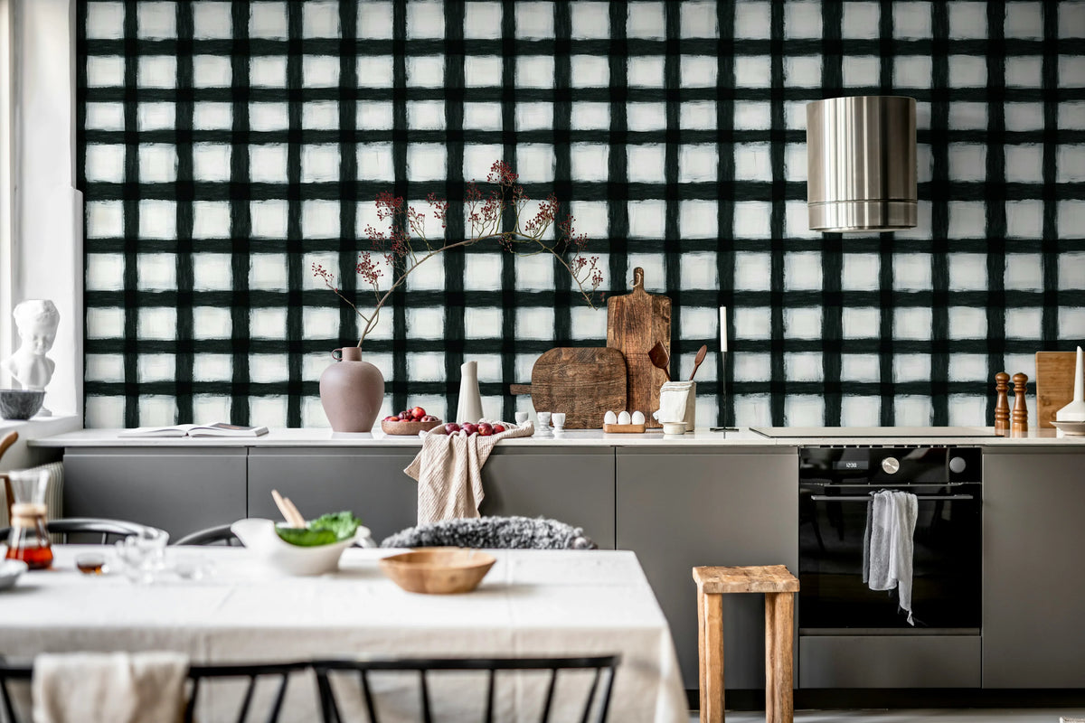 Painted Square, Black & White Mural Wallpaper - room preview 03