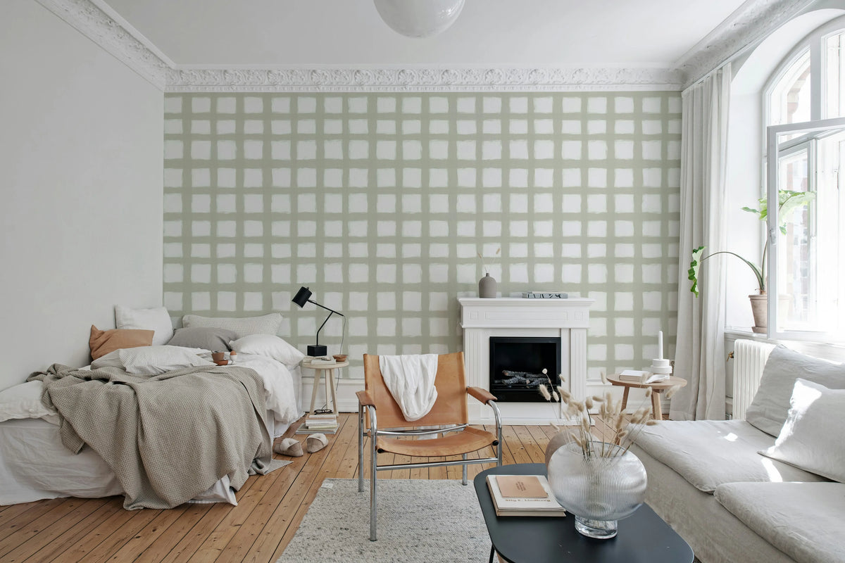 Painted Square, Beige Mural Wallpaper - room preview 03