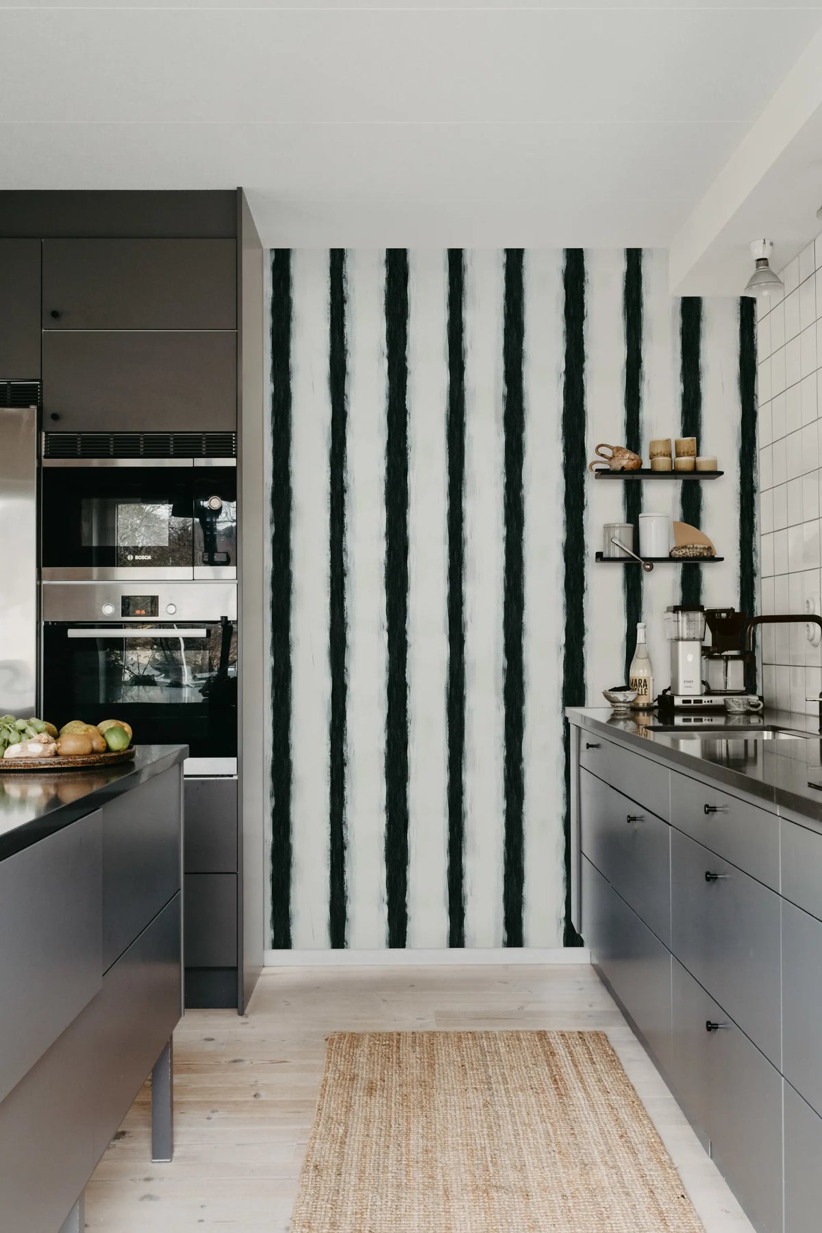 Painted Stripes, Black & White Mural Wallpaper - room preview 03