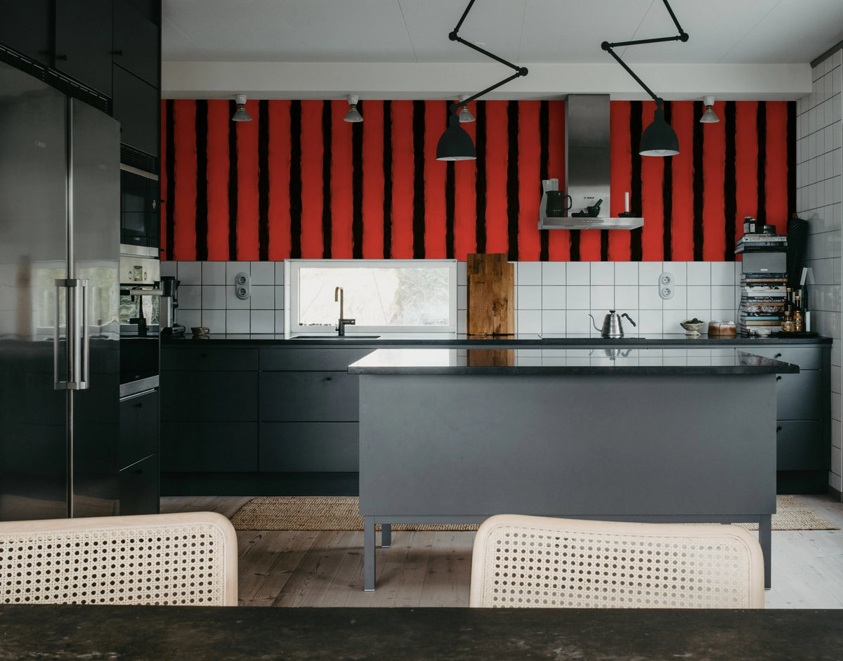 Painted Stripes, Red Mural Wallpaper - room preview 03