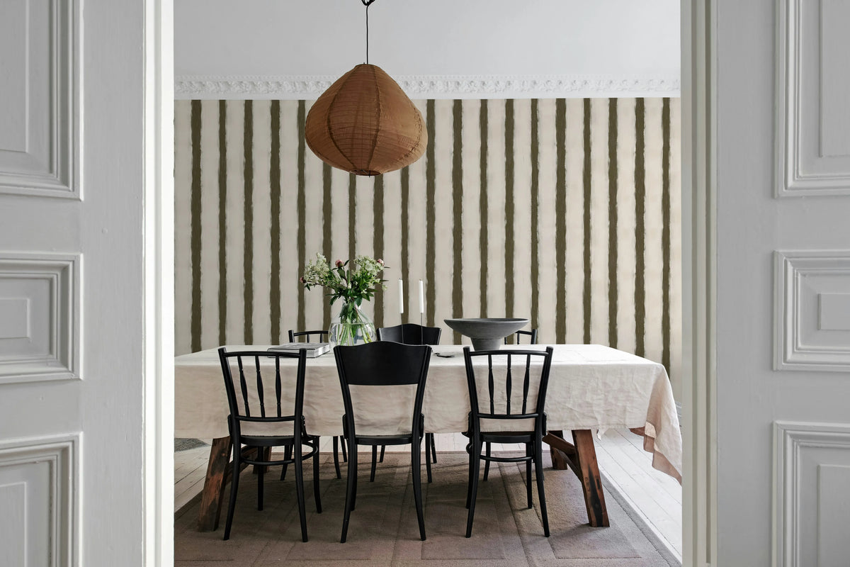 Painted Stripes, Brown Mural Wallpaper - room preview 03