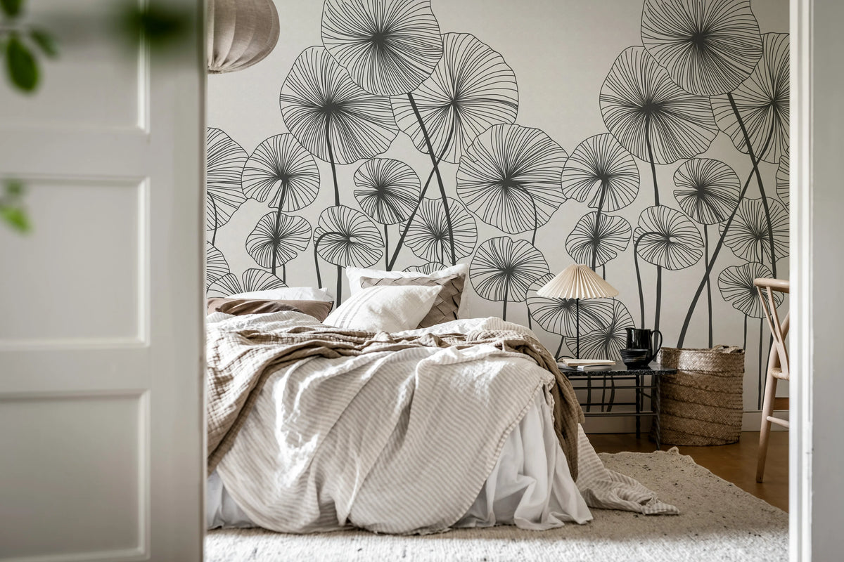 Waterlily Forest, Black & White Mural Wallpaper - room preview 03