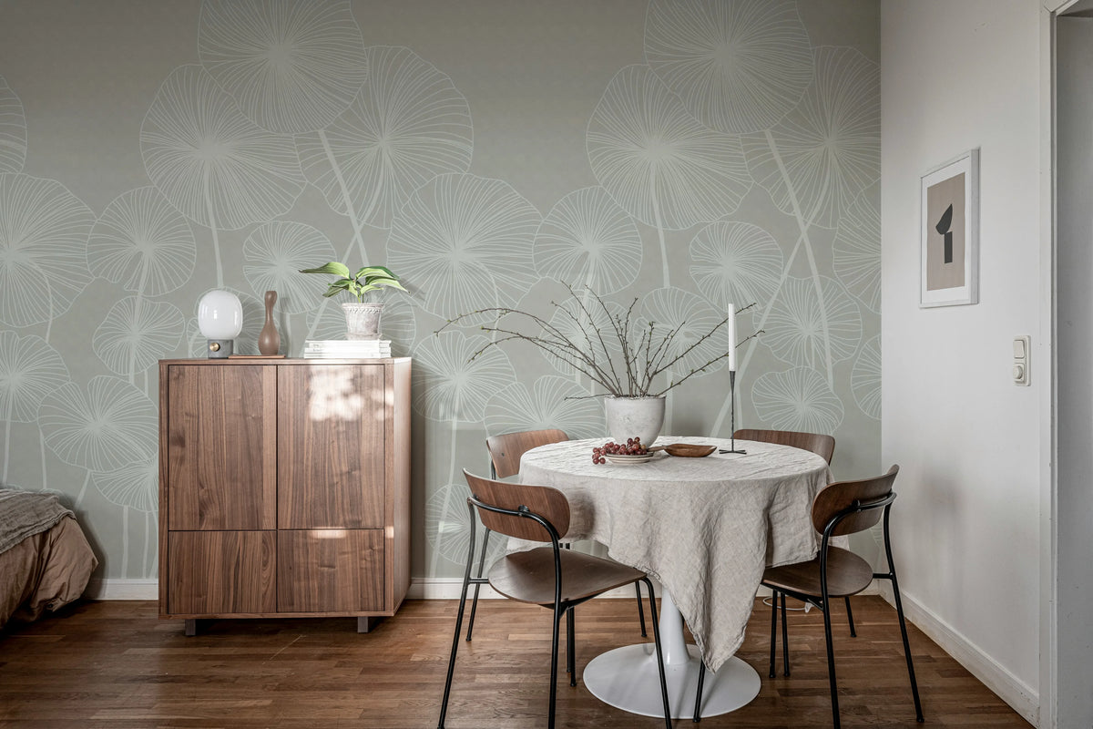 Waterlily Forest, Beige Mural Wallpaper - room preview 03