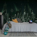 Sci-Fi Town, Green Mural Wallpaper - room preview 03