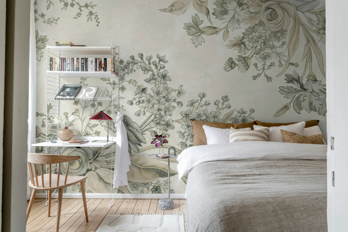 Bold Floral, Beige Mural Wallpaper - room preview 03