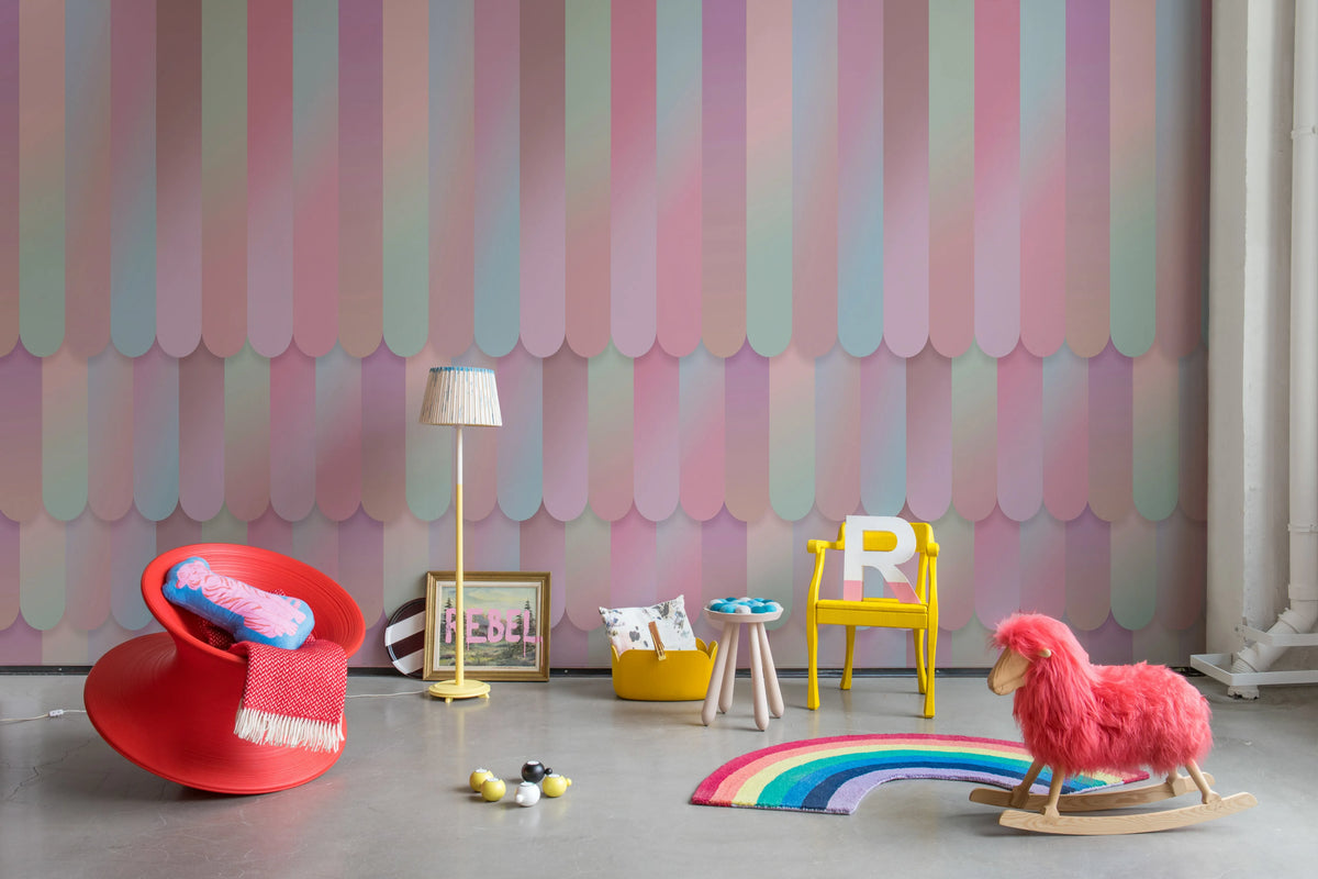 Gradient Stripes, Rainbow Mural Wallpaper - room preview 03