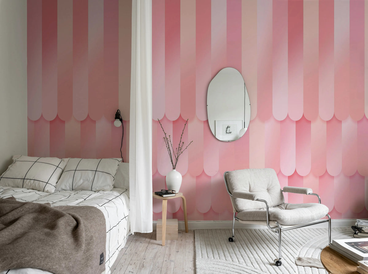 Gradient Stripes, Pink Mural Wallpaper - room preview 03