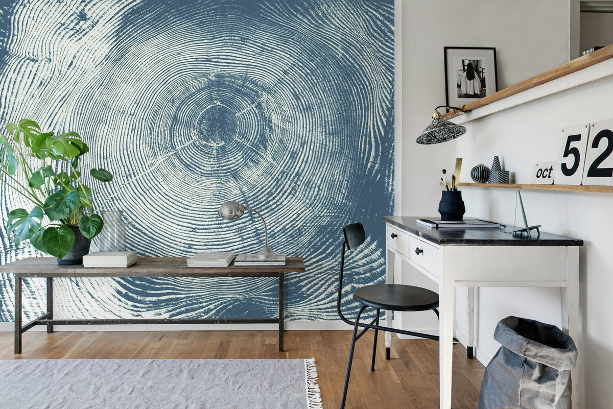 Tree Cut, Blue Mural Wallpaper - room preview 03