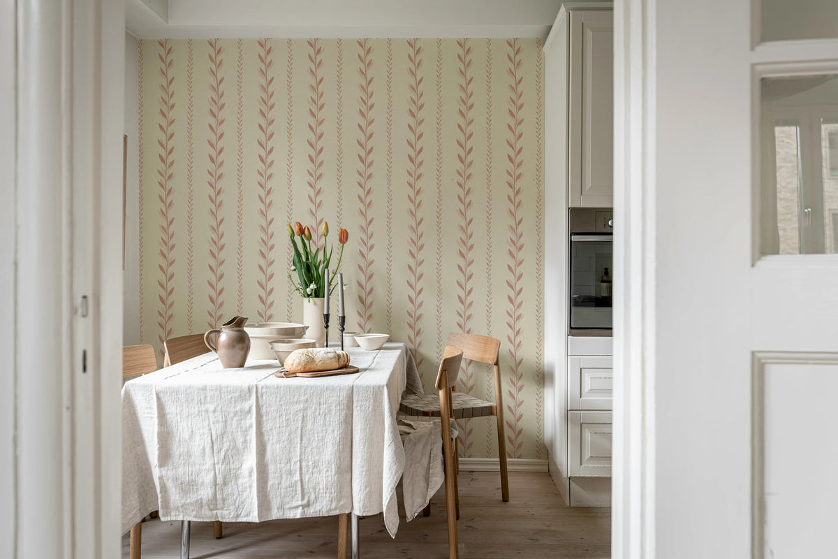 Bayleaf Stripe, Pink Mural Wallpaper - room preview 03