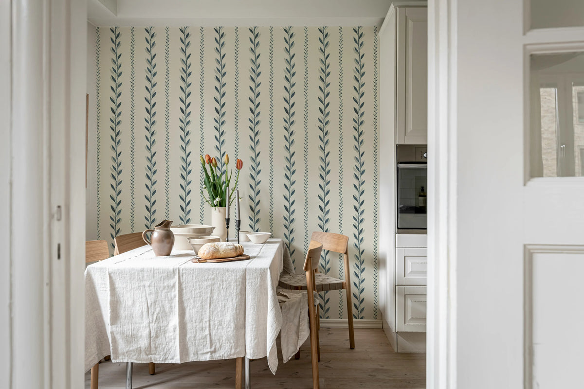 Bayleaf Stripe, Blue Mural Wallpaper - room preview 03