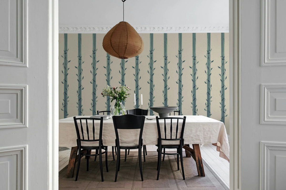 Leafy Stripes, Blue Mural Wallpaper - room preview 03