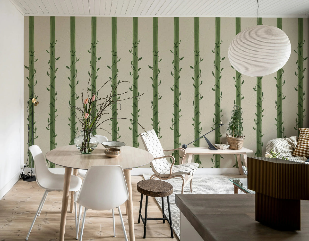 Leafy Stripes, Green Mural Wallpaper - room preview 03