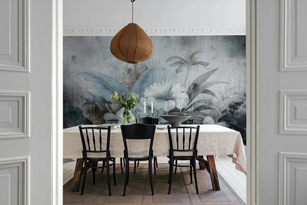 Vintage Garland, Blue Mural Wallpaper - room preview 03