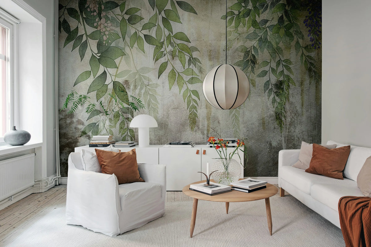 Vintage Leafs, Green Mural Wallpaper - room preview 03