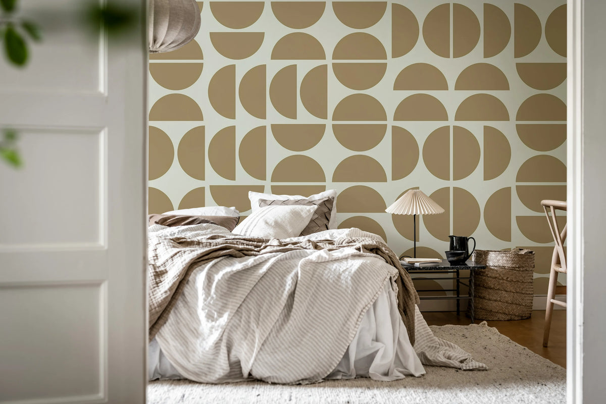 Geometry Shapes, Beige Mural Wallpaper - room preview 03