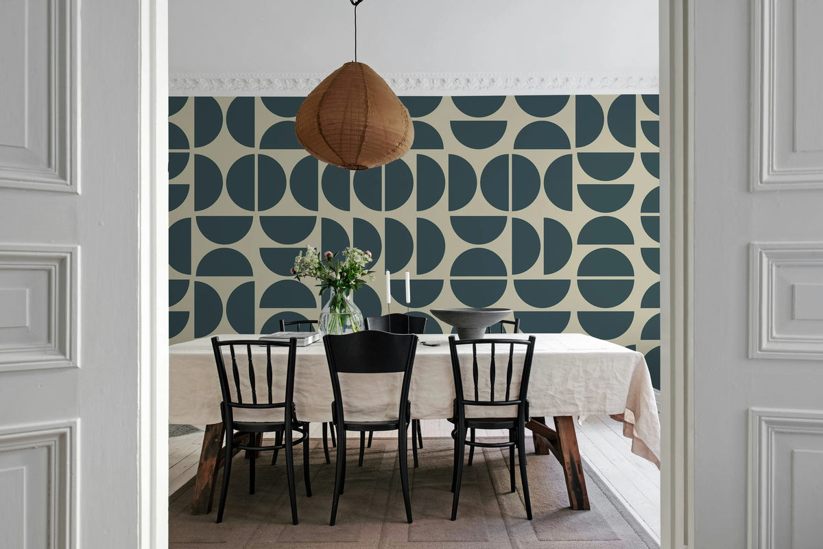 Geometry Shapes, Midnight Blue Mural Wallpaper - room preview 03