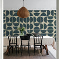 Geometry Shapes, Midnight Blue Mural Wallpaper - room preview 03