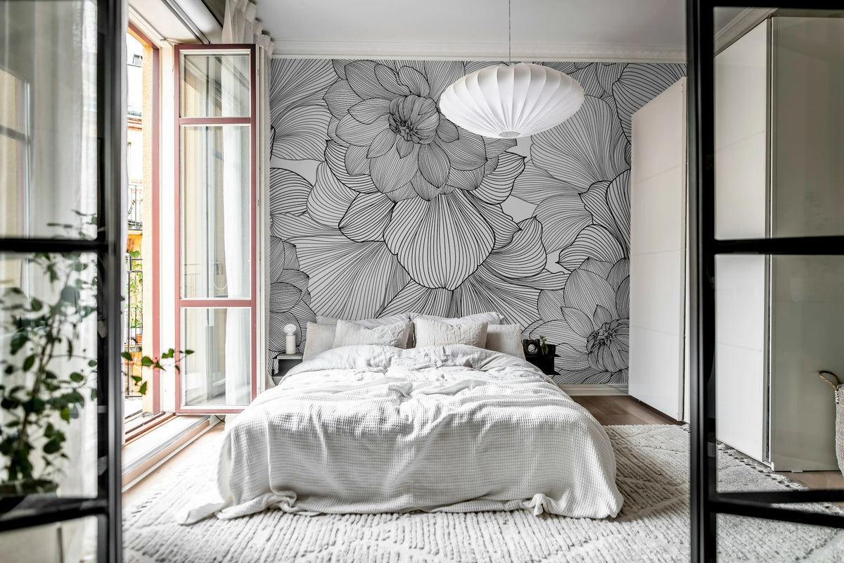 Bold Dahlia, Graphite Mural Wallpaper - room preview 03