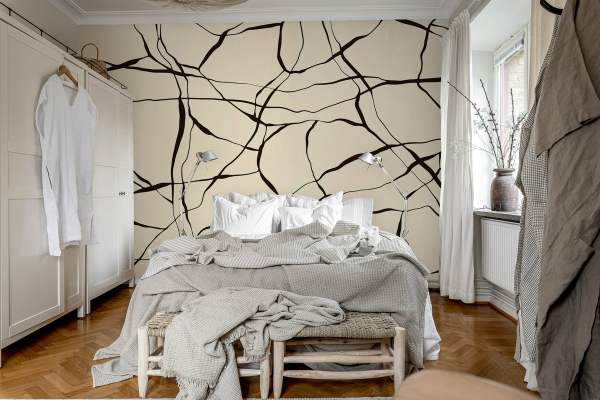 Line Art, Beige Mural Wallpaper - room preview 03