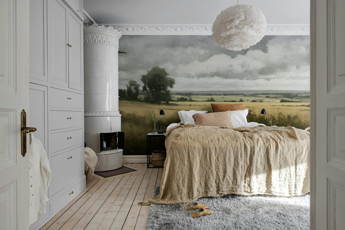 Landscape Painting, Beige Mural Wallpaper - room preview 03