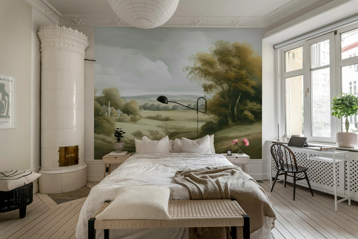 Field View Painting, Beige Mural Wallpaper - room preview 03