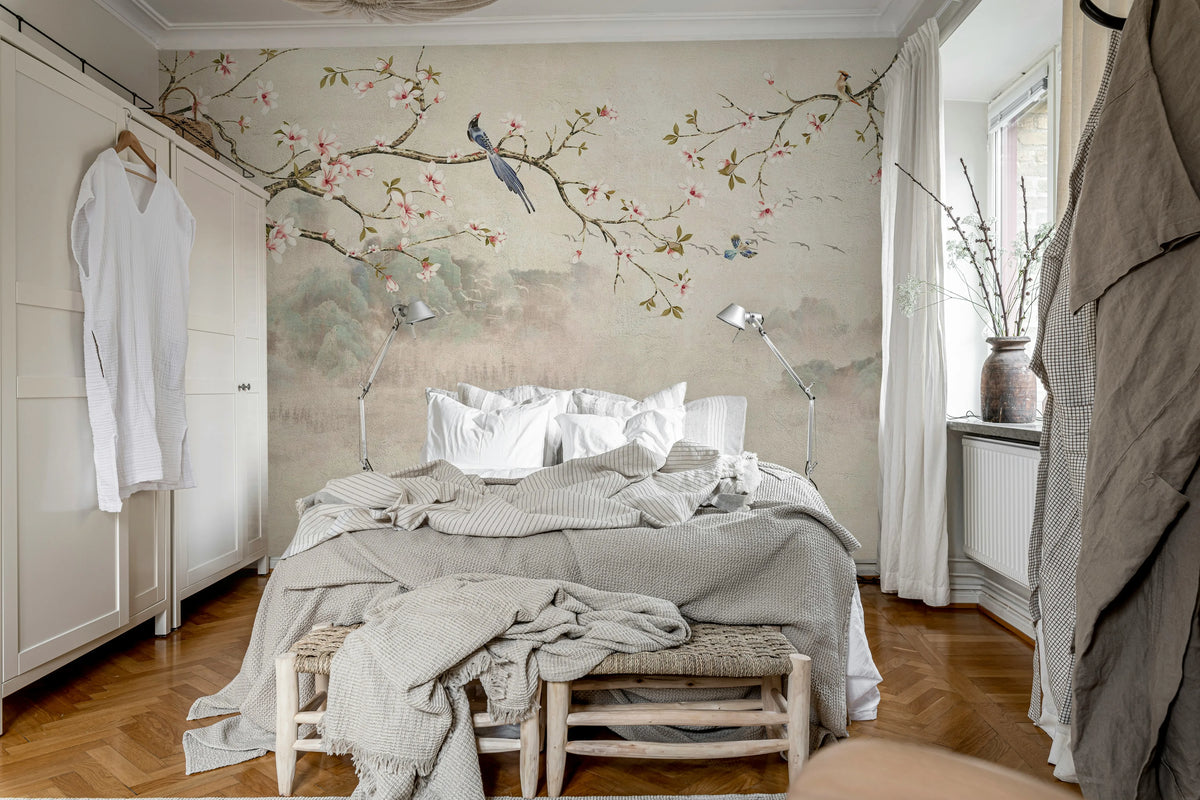 Bird Tree, Pastel Mural Wallpaper - room preview 03