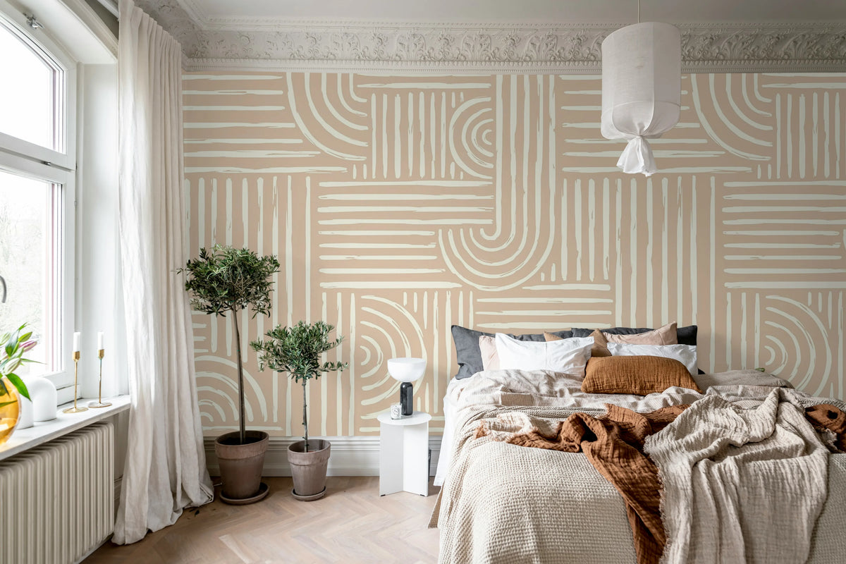 Graphic Vaults, Beige Mural Wallpaper - room preview 03